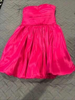 B Darlin Strapless Bubble Hem Dress in Hot Pink